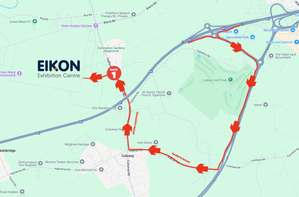 Map showing the route to Eikon Exhibition Centre